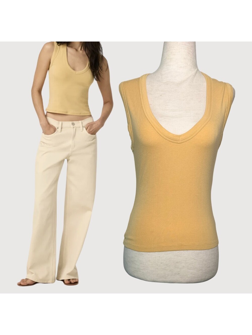 Vuori Feather Stretch V Neck Tank Top Butter Yellow M
